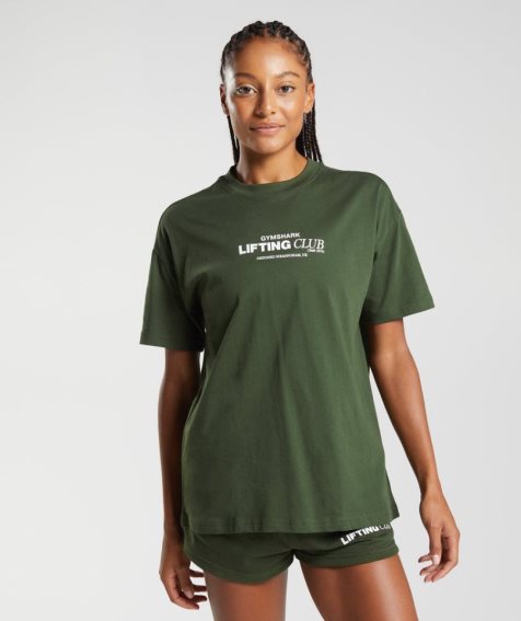 Women's Gymshark Social Club Oversized T-Shirts Olive | CA 5310D6